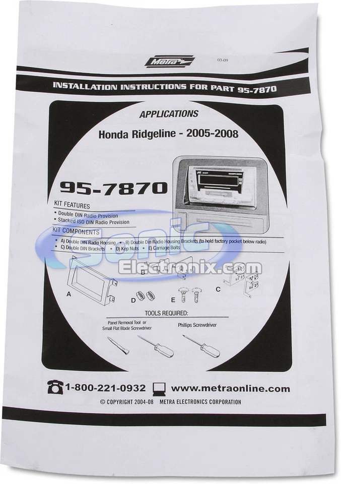Kit de tablero de instalación doble DIN Metra 95-7870G para Honda Ridgeline 2005-09 Foto 3 de 4