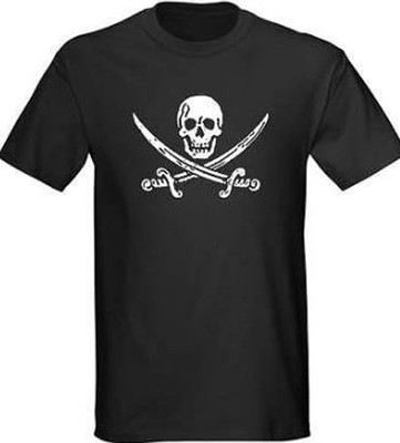 Jack Rackham Jolly Roger Pirate Biker Punk TShirt Black