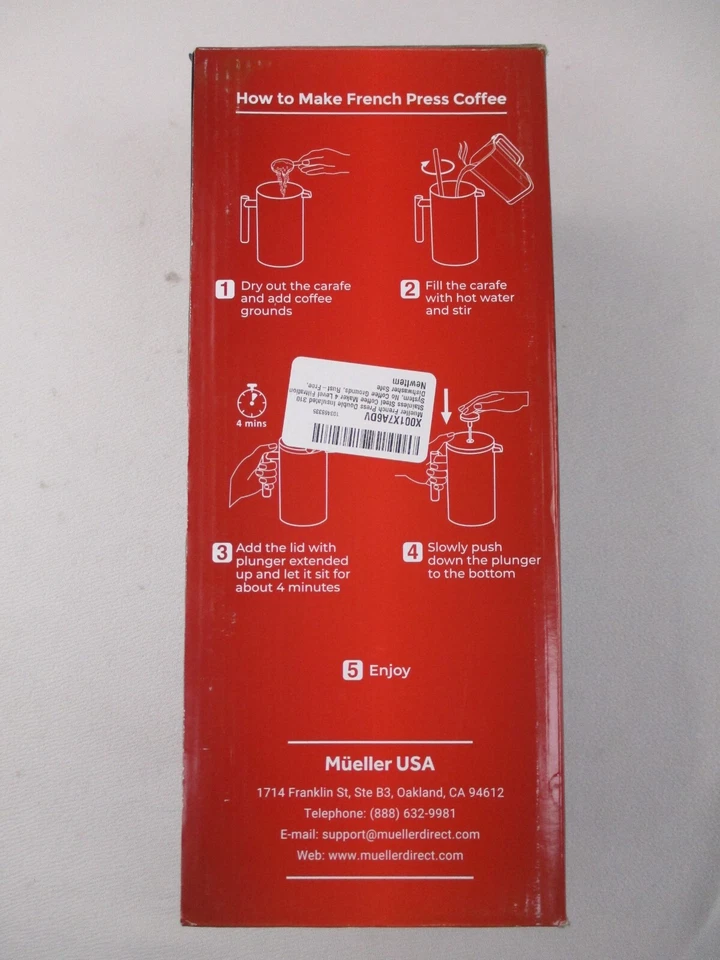 Cafetera Mueller French Press de acero inoxidable 1L 34 OZ MU-SSHYDPRESS Foto 2 de 4