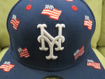 New Era NY Mets Navy Blue Fitted Hat Embroidered Flags, 7 3/4