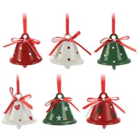 6X HäNgedeko FüR Weihnachten - GlöCkchen Aus Metall - Weiß/Rot/GrüN