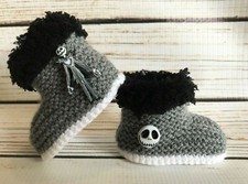 Baby Goth Hand Knit Boots Nightmare Before Christmas Jack Skellington 0-12M