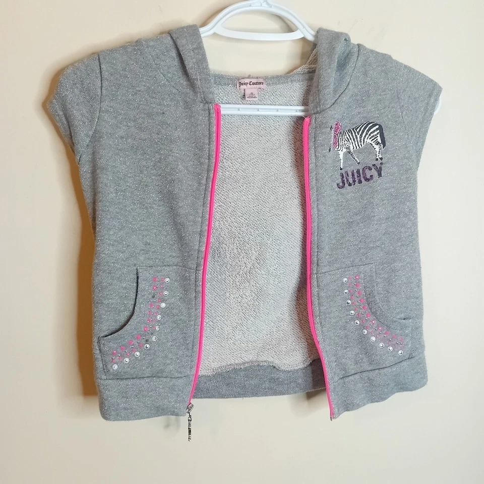 Kids Juicy Couture Sleeveless Hoodie Sweatshirt Rhinestones Zebra Logo S 7/8 - Image 3 of 4