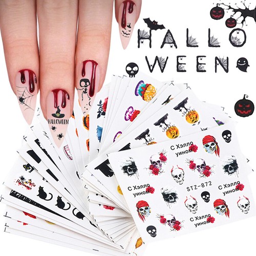 Halloween Fledermaus Hexe Nail Art Design Wassertransfer Schieber Aufkleber C8