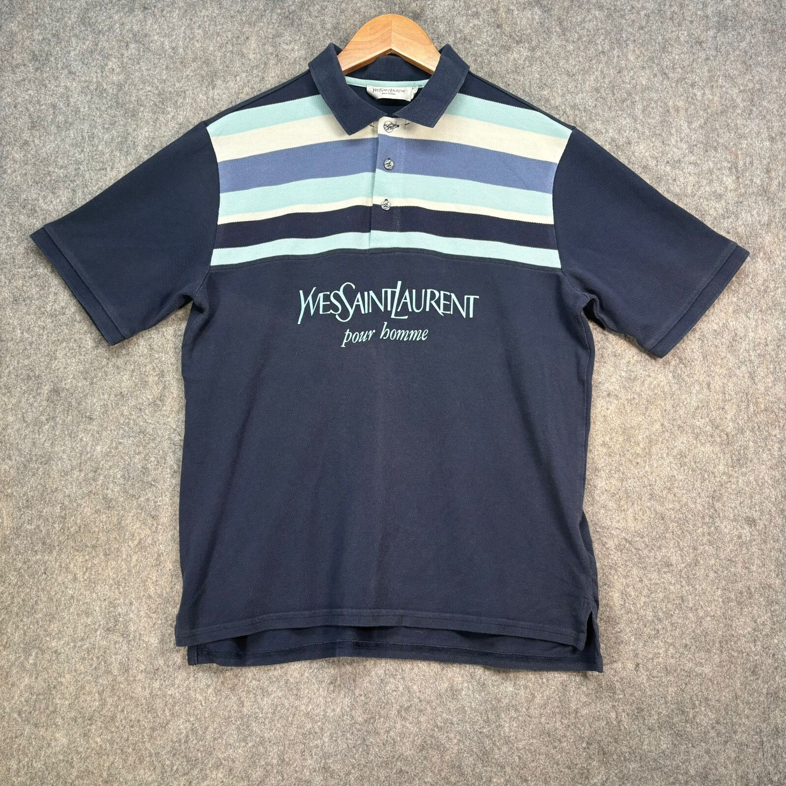 Polo Yves Saint Laurent uomo taglia UK grande blu navy misto cotone designer