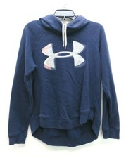 Under Armour Womens Navy Blue Raglan Rib Sleeve High Low Hem Loose Hoodie M