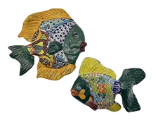 TALAVERA POTTERY FISH Wall 3D Ceramic Plaques NIEVES Mexican Patio Pool Decor