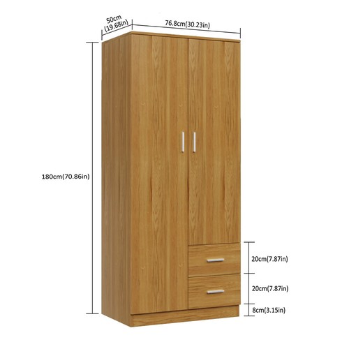 2 Door Wardrobe Bedroom Furniture Storage w/ Shelf Hanging Rail Black