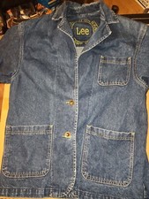 VINTAGE Lee Jacket Blue Denim Chore Barn Coat Oversized USA Made Vtg ladies