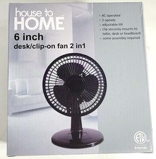 House to Home 6 In. Desk Clip On Fan 2 in 1 AC Operated 2 Speed Settings Black