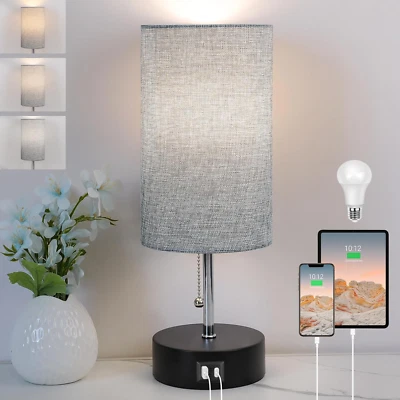 ROTTOGOON Bedside Lamp Nightstand Lamp with USB a Port and C Port, Table Lamp for Bedroom