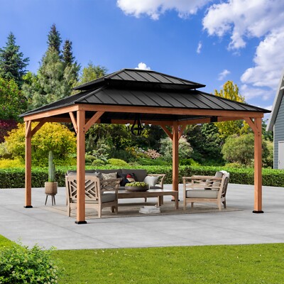 Rosewood Wood Gazebo 13' x 15', Cedar Framed Gazebo with Double Galvanize Roof