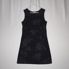 Vtg 90s Black Floral Dress M/L Sleeveless Stretch Whimsigoth Y2K Witchy Hoco