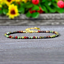 Bloodstone Crystal Gemstone Dainty Bracelet Minimalist Healing 3mm Faceted Beads