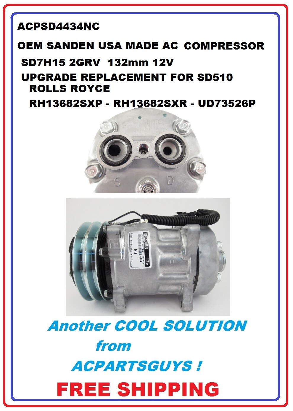 NEW OEM SANDEN AC COMPRESSOR SD7H15 FOR ROLLS ROYCE RH13682 UD73526