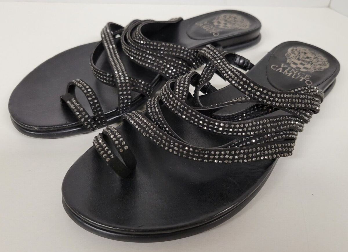 Women's Black Vince Camuto Edwinny Toe Ring Strappy Sandals Size