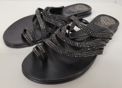 Women's Black Vince Camuto Edwinny Toe Ring Strappy Sandals Size