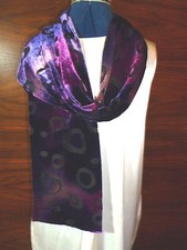 Velvet devore scarf Double thickness  Shades of purple and pink on black   NEW