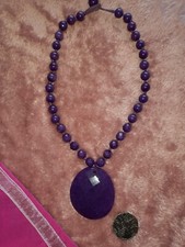 Lola Rose Purple Beaded Necklace with Faceted Pendant LR Pouch Excellent Cond.