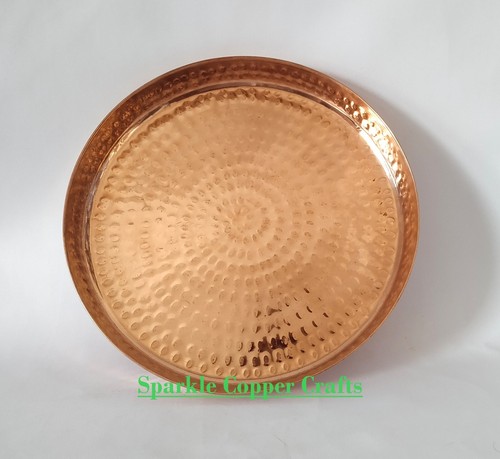 12 inch Handmade Hammered Design Food Serving Pure Water serving Copper Tray - Picture 6 of 7