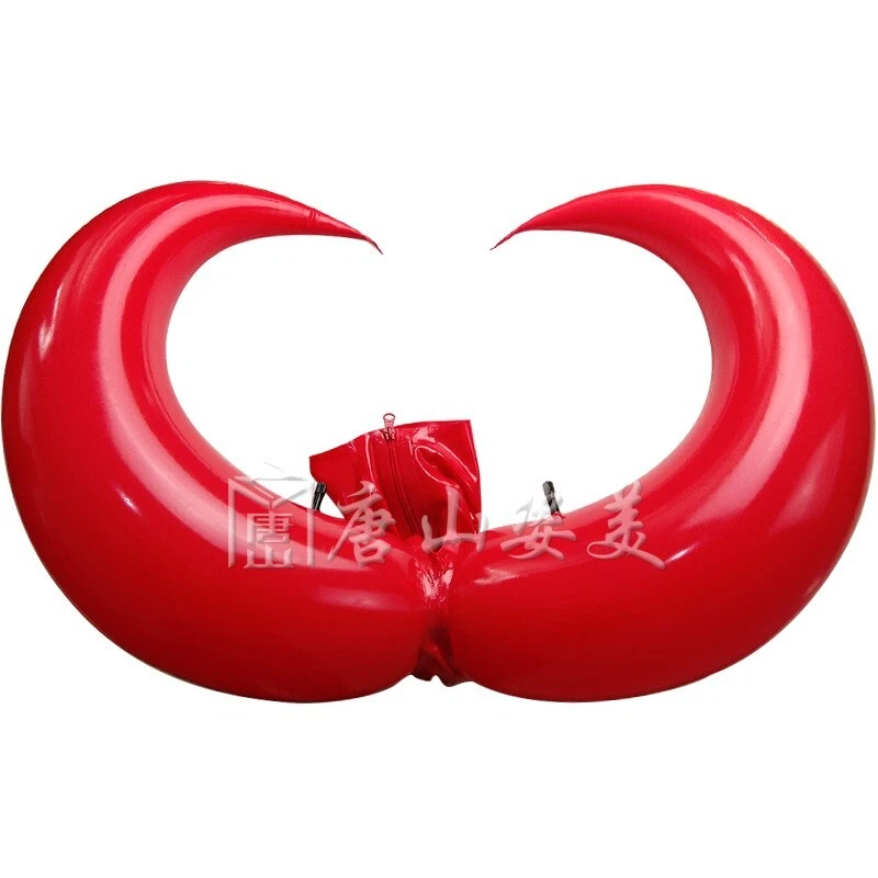 Latex inflatable Open Face Latex Hood Inflatable Bull Horn Mask with Back Zipper