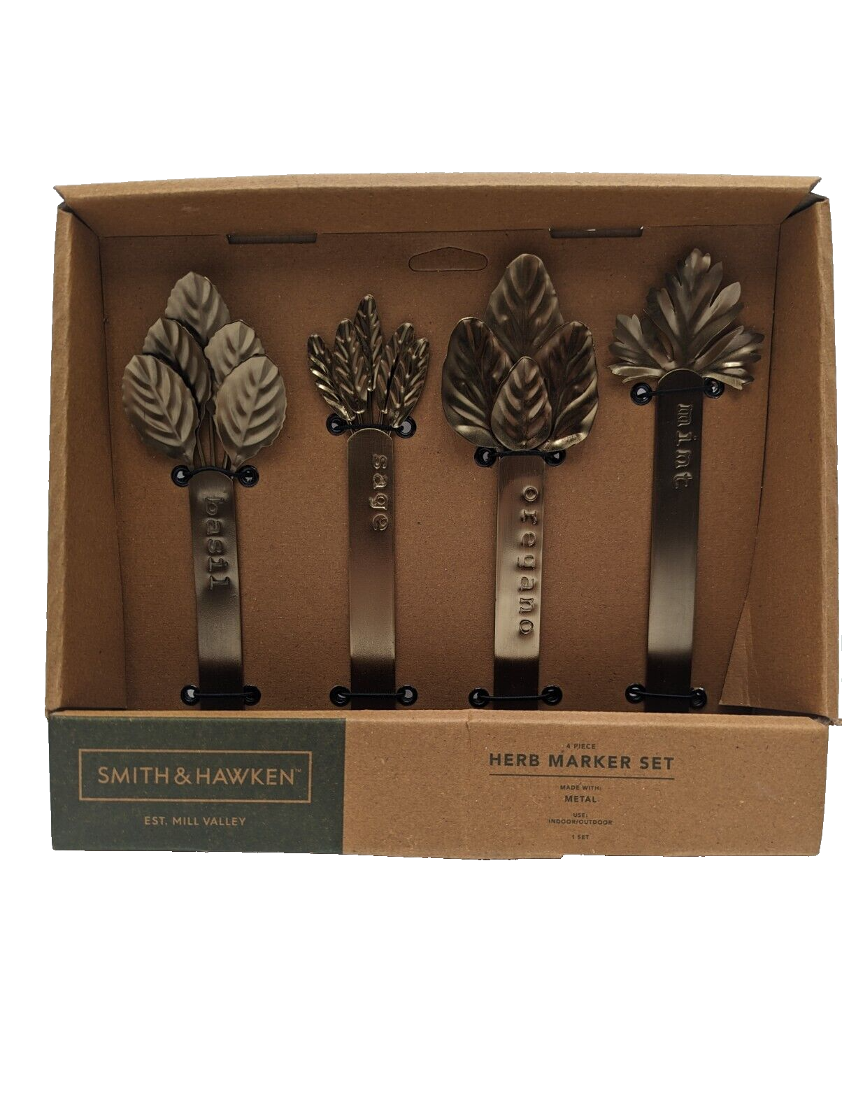 Herb 4-Piece Marker Set for Garden / Nursery Smith & Hawken Gold Metal