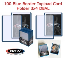 100 BCW Blue Border Toploaders 3x4 Standard Trading Card Holders Rigid PVC DEAL