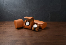 Watch roll leather 1-2-3 slot Brown/ Black