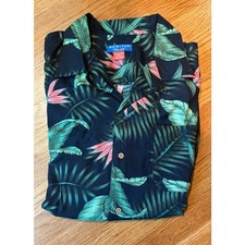 Puritan Hawaiian Camp Shirt Men  s XL Black Tropical Floral Rayon Button Front