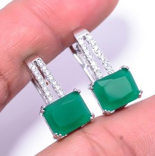Emerald Simulated  Cubic Zirconia 925 Sterling Silver Earring 0.86" E97607646