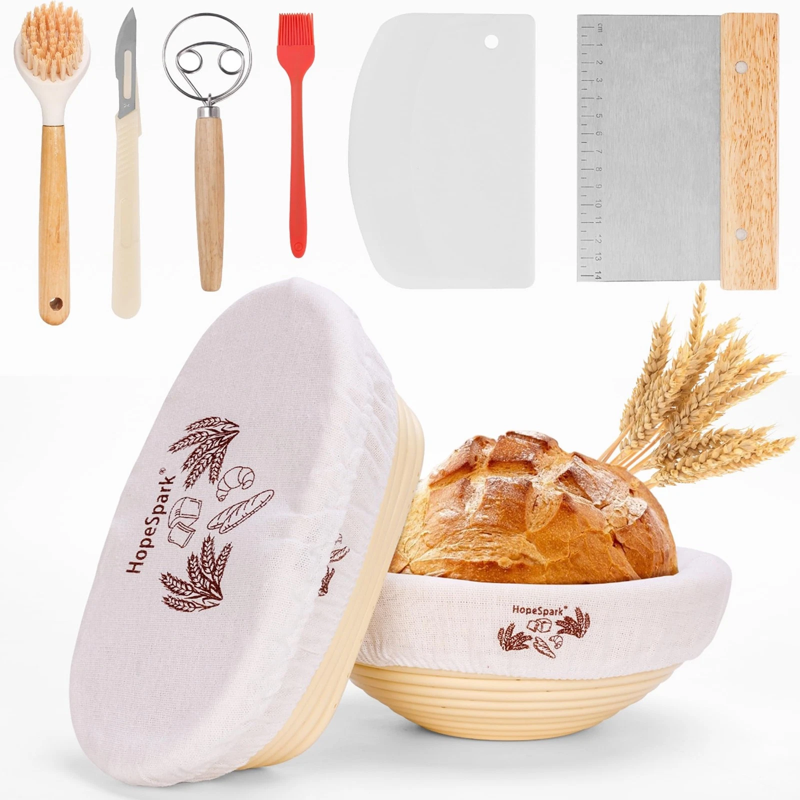HopeSpark Sourdough Bread Proofing Basket Kit, 9" Round and 10" Oval Banneton...