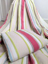 NEXT Curtains W168 x L183 cm Pink Yellow Woven Stripes Eyelet Colourful Nursery