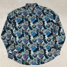 Robert Graham Shirt Mens 2XL Black Floral Abstract Flip Cuffs Long Sleeve Dress