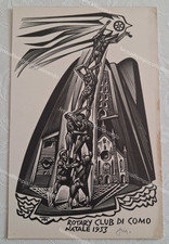 bd49 Tranquillo Marangoni Xilografia Originale Rotary Club Como Natale 1953