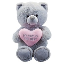 Mother's Day Bear Soft Toy Pink Heart Mum Plush Teddy Gift Grey