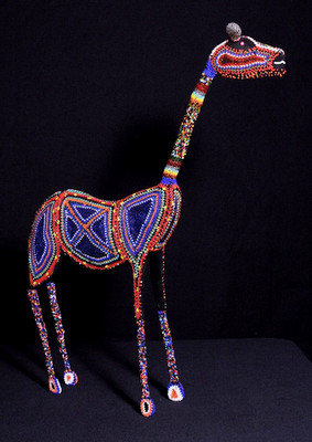 Giraffe Beaded Tall 27'' Sculpture by Cesar Mkhize & Thafa Dlamini Zulu S. Africa
