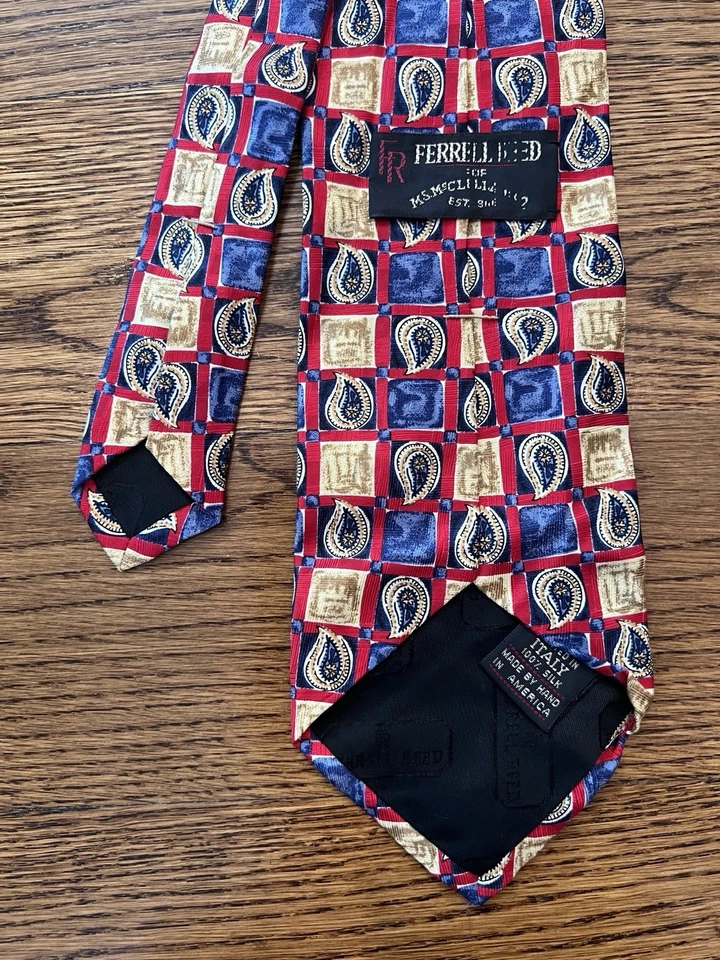 Corbata de caña Ferrell de colección roja cachemira para hombre 100 % seda italiana hecha a mano en EE. UU.! Foto 2 de 4