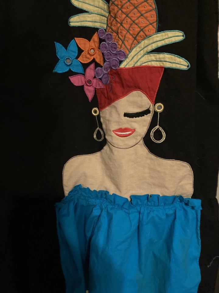 Vestido de casa vintage negro con apliques florales La Cera para mujer 2X Cottagecore Foto 2 de 4