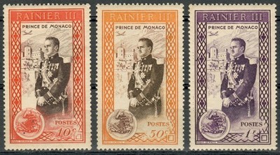 MONACO 1950 ANKOMMEN DES PRINZEN RANIER III 3 NEUWERT MH * YVERT 338/340