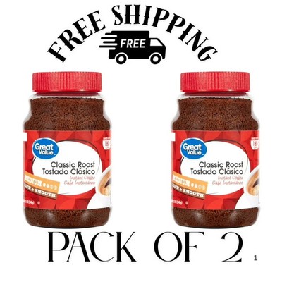 (PACK OF 2) Great Value Classic Medium Roast Instant Coffee, 12 oz NEW