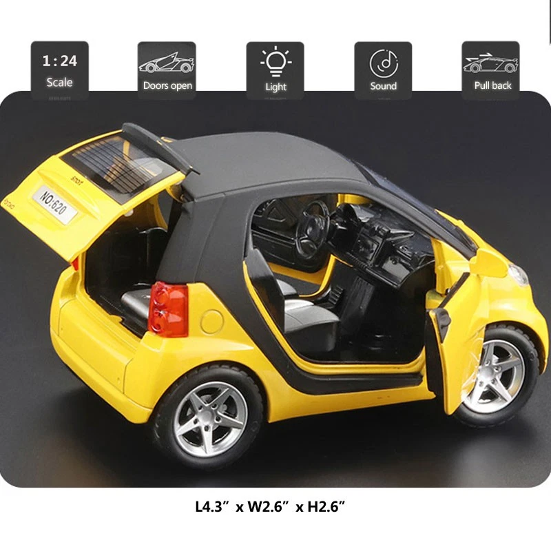 1/24 Smart ForTwo Model Car Diecast Toy Cars Boys Toys for Kids Gifts Yellow - Image 2 of 4