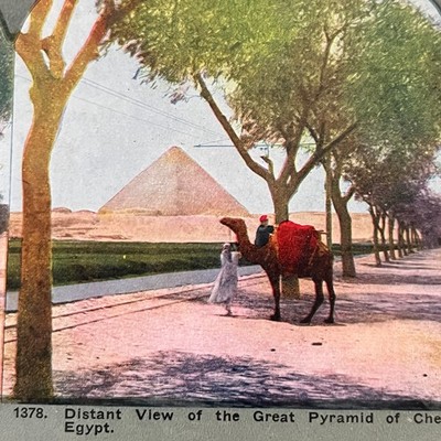 Distant View Great Pyramid of Cheops Egypt Antique Stereoview Card H2-3