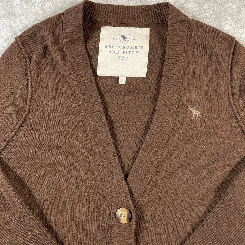Cárdigan suéter vintage Abercrombie Fitch para mujer grande marrón abuela lana Foto 3 de 4