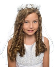 White Floral Wreath Veil For Girls First Holy Communion Baptism Wedding
