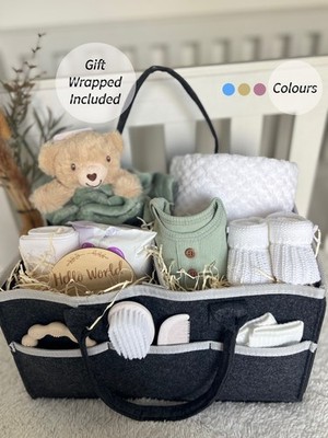 Windel Caddy Babykorb. Babyparty Geschenk. Geschenk verpackt. Baby Geschenk