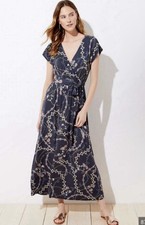 LOFT PLUS 14 Flower Chain Faux Wrap Maxi Summer Dress Gray Floral V-neck Office