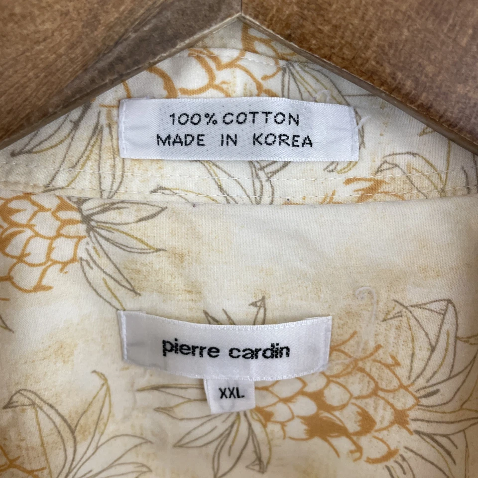 Pierre Cardin Hawaiian Shirt Mens 2XL XXL Beige & Orange Pineapple Short Sleeve - Image 3 of 4