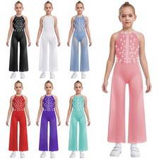 Kids Girls Jumpsuit Leotard Dancewear Ballet Bodysuit Pageant Rhinestones Jazz