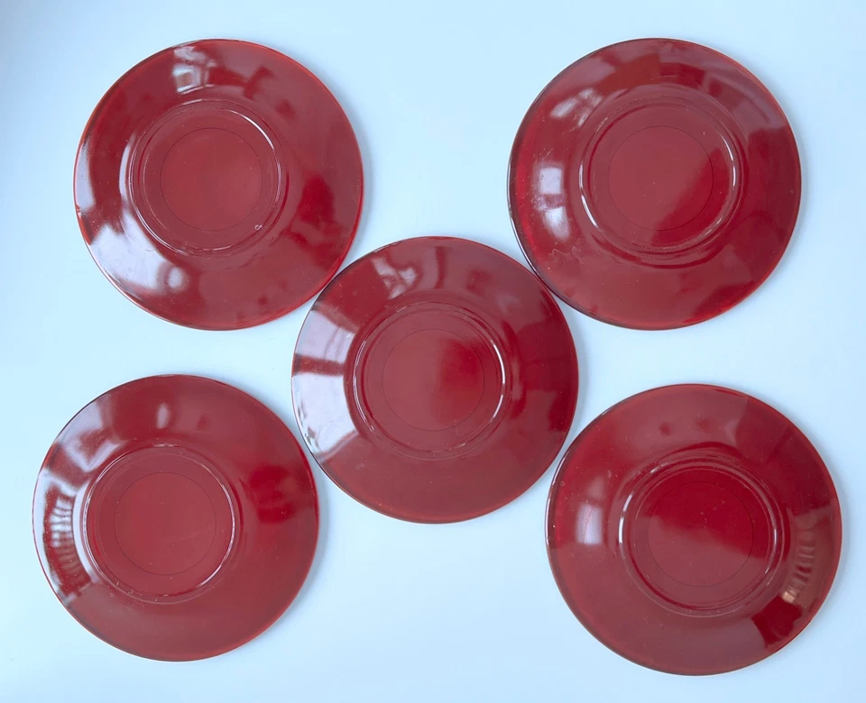 Lot of 5 Anchor Hocking Ruby Red Saucer Small Plates 5 3/4 inch Vintage - Image 2 of 4