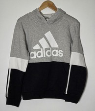 Boys ADIDAS fleece lined hooded crewneck sweatshirt Large 14/16 Gray,black